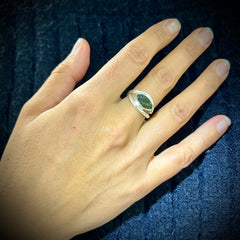 Oval Eye Shaped Moldavite Silver Ring – Size 6 (M)