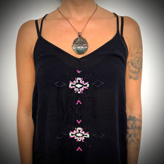 Heaven & Earth; Moldavite & Greenstone Statement piece pendant.