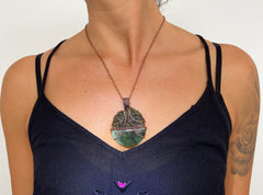 Heaven & Earth; Moldavite & Greenstone Statement piece pendant.