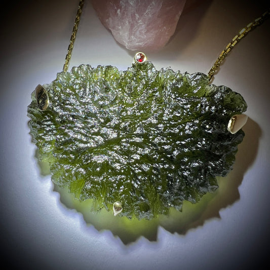 16.8g Moldavite Necklace in Solid 14K Gold
