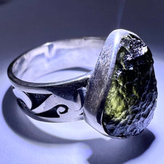 Solid silver Moldavite ring size 10 (U)