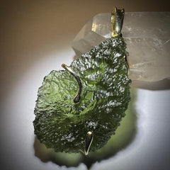 8.3g Moldavite Pendant in Solid 14K Gold