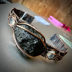 Moldavite & Copper bracelet - Moonstone accents.