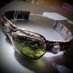 Moldavite & Copper bracelet - Moonstone accents.