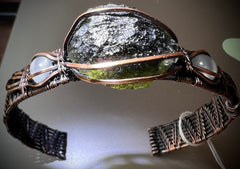 Moldavite & Copper bracelet - Moonstone accents.