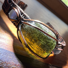 Moldavite & Copper bracelet - Moonstone accents.