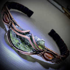 Moldavite Copper Bracelet with Sunstone Accents