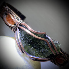 Moldavite Copper Bracelet with Sunstone Accents