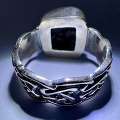 Square Knot Band Moldavite Silver Ring – Size 8 (Q)