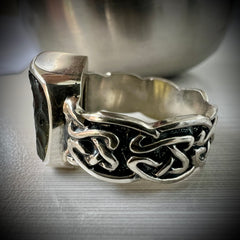 Square Knot Band Moldavite Silver Ring – Size 8 (Q)