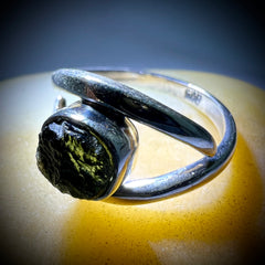 All Seeing Eye Moldavite Silver Ring – Size 8 (R)
