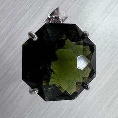 Faceted Octagon Moldavite Pendant (6.65ct - 13 x 13mm)