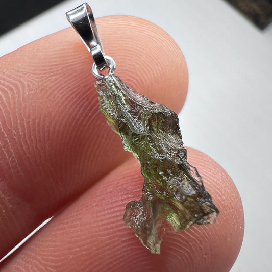 0.59g Moldavite Rhodium-Plated Silver Pendant