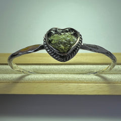 Moldavite Heart Silver Bracelet