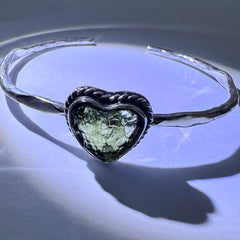 Moldavite Heart Silver Bracelet