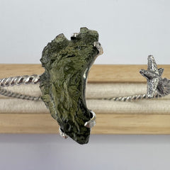 Moldavite Star Silver Cuff Bracelet 3.8g