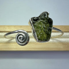 Moldavite Spiral Silver Bracelet 3.7g