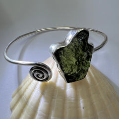 Moldavite Spiral Silver Bracelet 3.7g