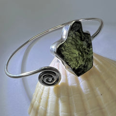 Moldavite Spiral Silver Bracelet 3.7g