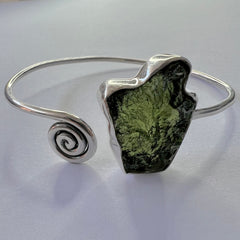 Moldavite Spiral Silver Bracelet 3.7g