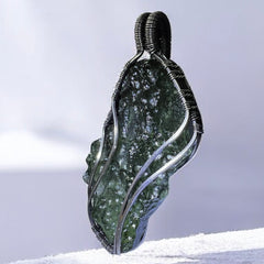 5.8g Moldavite Angel Chime Pendant in Antiqued Silver
