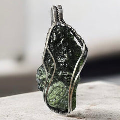 5.8g Moldavite Angel Chime Pendant in Antiqued Silver