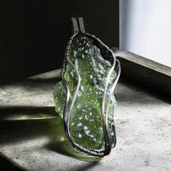 5.8g Moldavite Angel Chime Pendant in Antiqued Silver