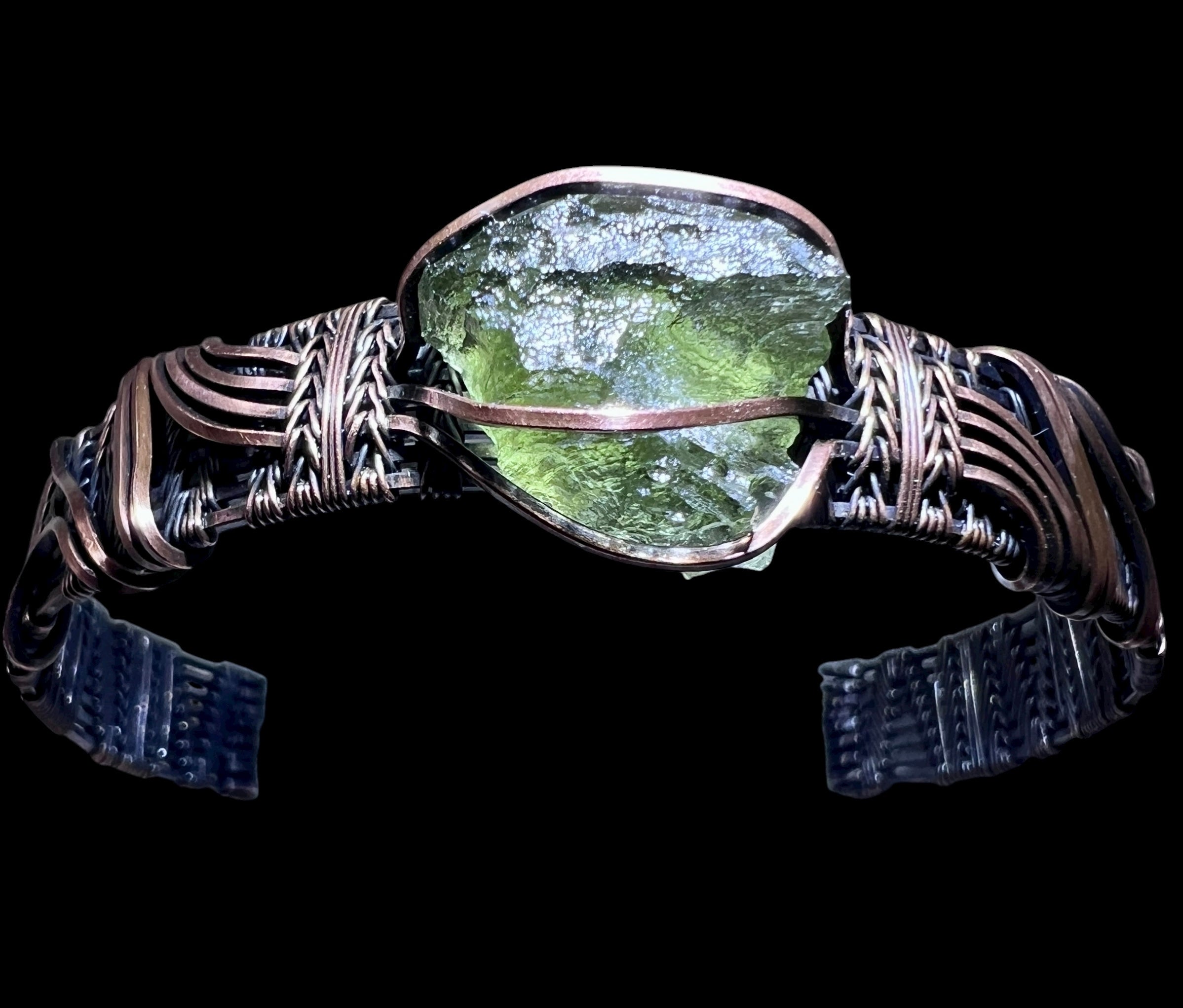 Moldavite and Copper Silver Bracelet