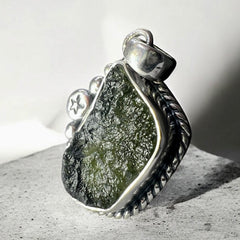 Moldavite & Star Bezel Silver Pendant