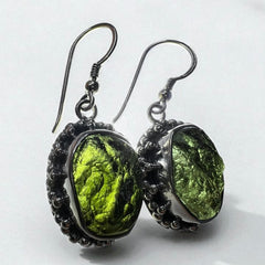 Moldavite Silver Earrings