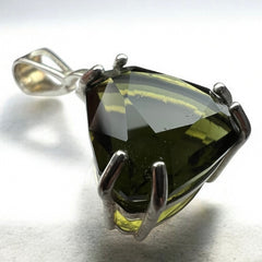 Faceted Triangle Cut Moldavite Silver Pendant, 5.96ct.