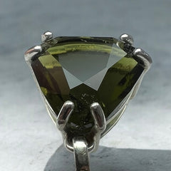 Faceted Triangle Cut Moldavite Silver Pendant, 5.96ct.