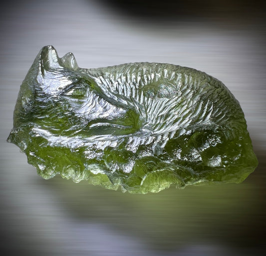 Exquisite Moldavite Fox Engraving 22ct.
