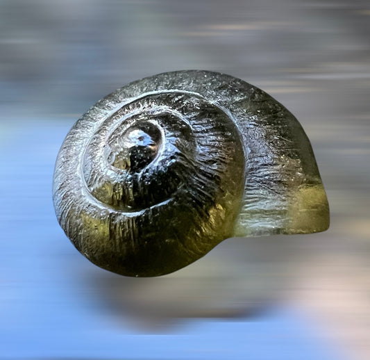 Exquisite Tiny Moldavite Carving – “Snail Shell” by Pavlína Cambalová