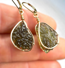 Elegant Moldavite Earrings 14k Gold Fill