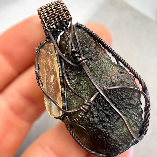 12.94g Moldavite Pendant with Libyan Desert Glass