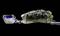 Exquisite Moldavite & Ceylon Sapphire Silver Necklace