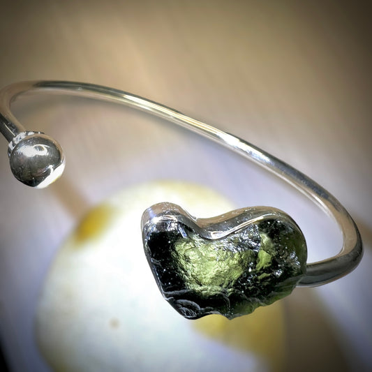Silver Moldavite Bracelet, 1.4g Chlum Moldavite.