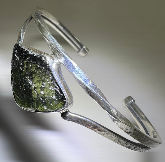 Elegant Moldavite Silver Bracelet
