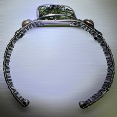 Moldavite/Silver Bracelet, Carnelian accents. (SM/adjustable)