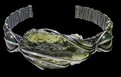 Moldavite/Bloodstone Silver Bracelet.