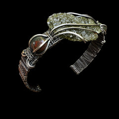 Moldavite/Bloodstone Silver Bracelet.