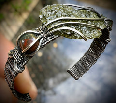 Moldavite/Bloodstone Silver Bracelet.