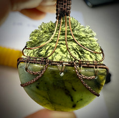 Heaven & Earth; Moldavite & Greenstone Statement piece pendant.