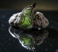 Awe-Inspiring Moldavite Pendant — 16.8 g Chlum Specimen in Antiqued Copper