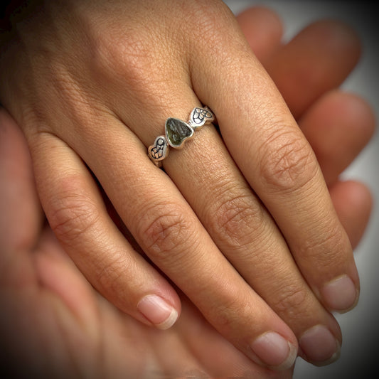 Long Heart Shaped Moldavite Silver Ring – Size 6 (N)