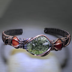 1.15g Moldavite & Copper Bracelet with Red Carnelian Stones