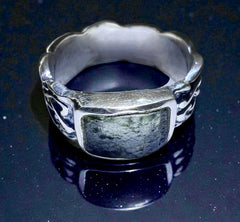 Celtic Thick Band Rectangular Silver Moldavite Ring - Size 9 (S)