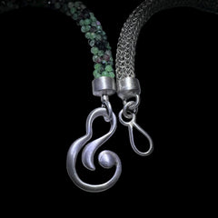 Exclusive Woven Silver Wire and Green Beaded Moldavite Necklace