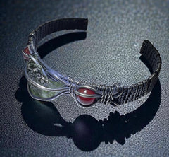 Moldavite Sterling Silver Bracelet with Sunstone Accents